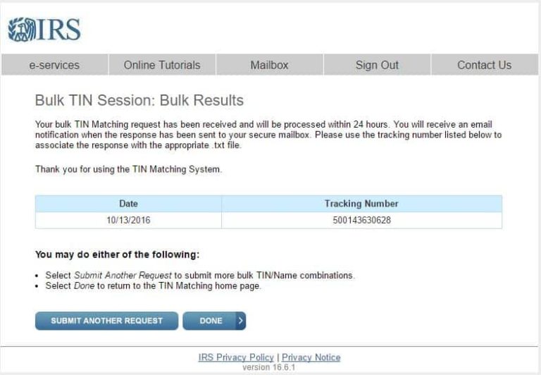 IRS Taxpayer Identification Number (TIN) Matching Service (Steps for