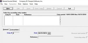 screen shot of general ledger accounting software