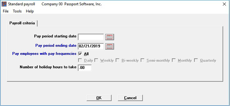 Payroll software screen shot