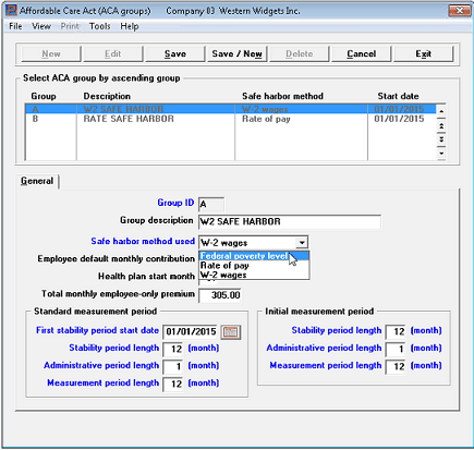 Screen shot of our ACA compliance software