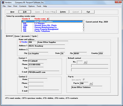 Screenshot of Passport Software's accounting software