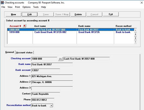 Screen shot of check reconciliation software