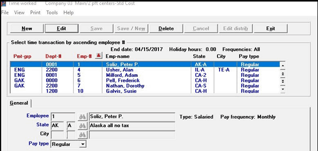 Screenshot of Passport Software's payroll software