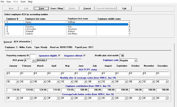 Screenshot of ACA software