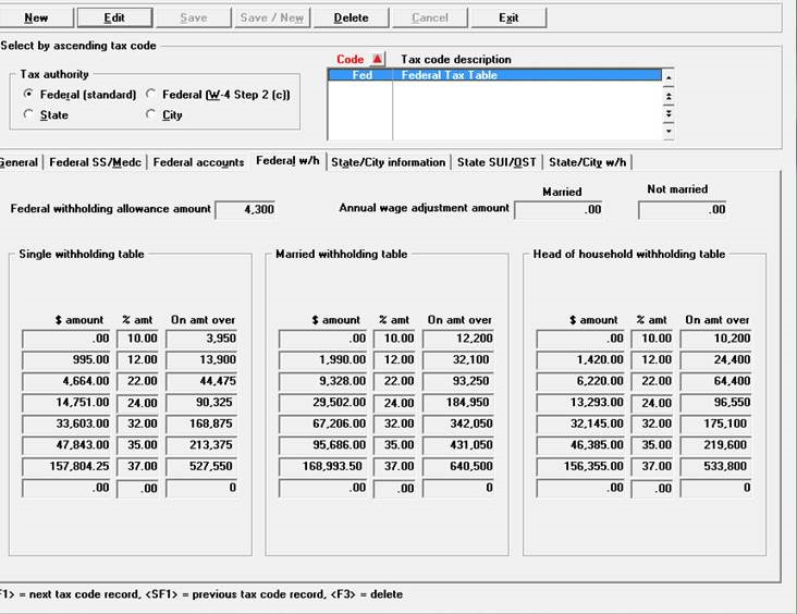PBS Accounting Software Tax Table