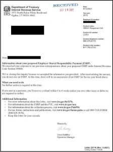 Screenshot of an ACA penalty notificaton