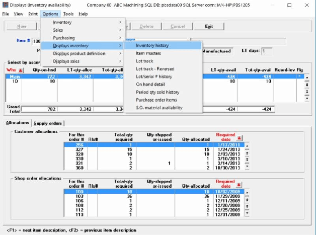 Screenshot of manufacturing software for small business